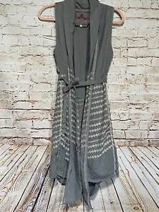 JW LA Johnny Was Duster Vest Womens M Gray Embroidered Linen Belted Lagenlook (G - Picture 1 of 7
