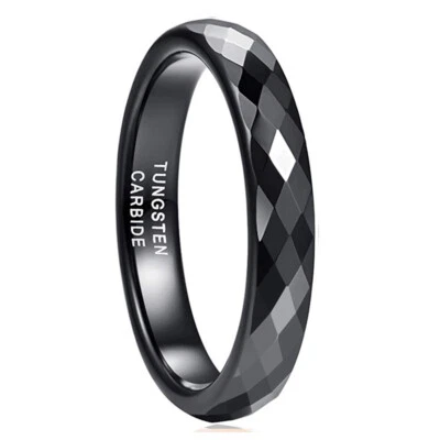 4mm Black Multi-Faceted Women Ring Tungsten Carbide Wedding Band for Men Comfort - Image 1 of 4