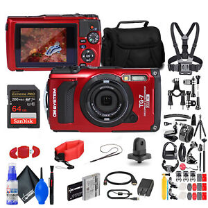 Olympus Tough TG-7 Red Waterproof Camera, W/ 50 Piece Kit + Extra Battery + More