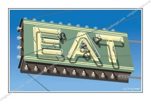 Neon Sign,Neon,sign,art,EAT,Route 66,Travel,roadside,nostalgia,Motel,cafe,diner - Picture 1 of 2