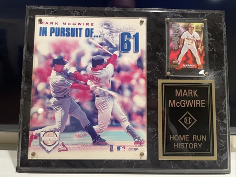 Mark McGwire Cardinals 61st Home History Run Card PHOTO Plaque Vntge SOLID HEAVY Cover