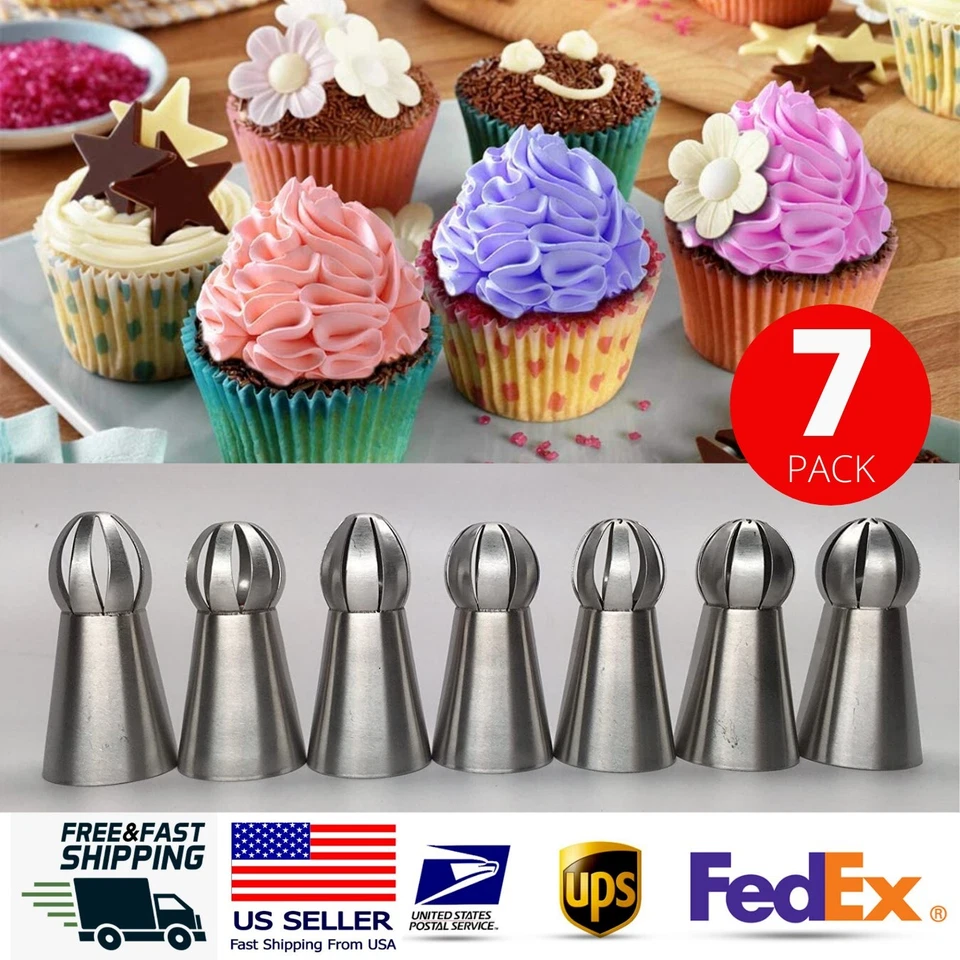 7PCS Russian Ball Piping Nozzle Sphere Icing Tips Cake Pastry Decorating Tools - Image 1 of 4