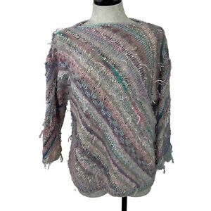 Vintage Damenpullover Pullover Größe Medium pastellgestreift gemischter Strick handgefertigt