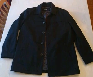 Large Men's Black Soft Black Coat Rivet Genuine - Picture 1 of 8