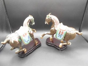 Cloisonne War Horses Pair on Stands - Excellent Condition - Picture 1 of 7