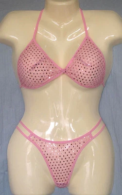 W19 Sexy Conjunto de Sujetador y Tanga de Malla en C para Mujer Lentejuelas Foto 1 de 4