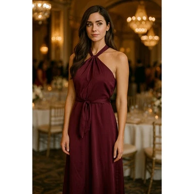 Vestido Monique Lhuillier Mujer 8 Noche Fiesta Ciruela Satén Largo Completo Dama de honor Foto 1 de 4