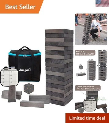 54-Block Grau Holz Stapelspiel Set mit Würfeln & Tragetasche für alle Altersgruppen - Bild 1 von 4