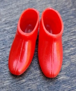 Vintage Barbie Shoes SKIPPER #1946 GLAD PLAIDS Red ANKLE BOOTS - JAPAN (1967) - Picture 1 of 5
