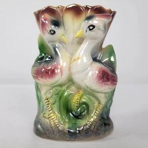 Vintage Bird Lusterware Ceramic Vase MCM Planter Hand Painted ~6.5" Tall - Picture 1 of 8