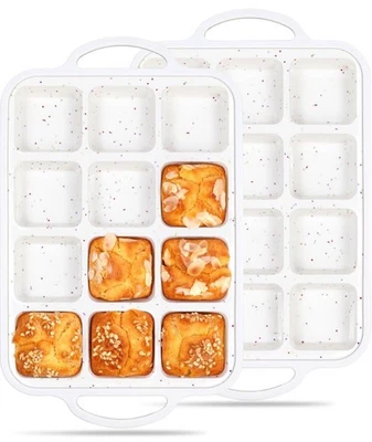 2 Pcs Brownie Pan With Dividers Silicone Nonstick Mini Individual 12 Cup Squa... - image 1 of 4