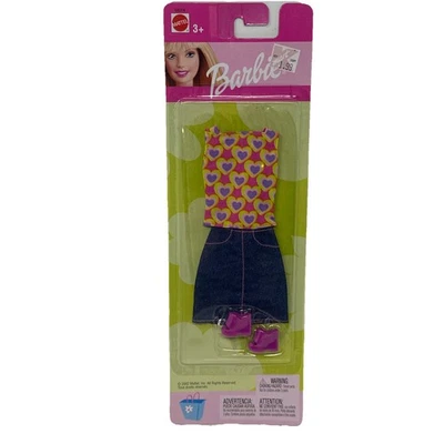 Vintage Barbie Great Weekend Fashions Pink Hearts Top W/ Denim Midi Skirt - Image 1 of 2