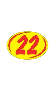 SSWBasics Pegatinas Ovaladas Año 2 Dígitos - Rojo/Amarillo - "22" - Pack de 12 - Imagen 1 de 1