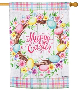 Easter Egg Floral Wreath Suede Reflections House Flag - Picture 1 of 1