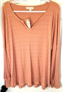 Weekend Suzanne Betro Bluse Gr. 2X pfirsichfarben Wabenmuster LS weiche Tunika Top neu mit Etikett - Bild 1 von 8