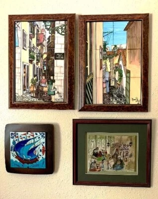 2 Vintage Mid Century Portugiesische Handbemalte Keramikfliesen Signiert von Atrist - Bild 1 von 4