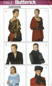 Butterick Sewing Pattern 5862 Hat Shawls Collars Boa Evening Wardrobe Accessorie - Picture 1 of 2