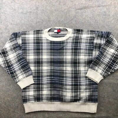 Vintage Tommy Hilfiger Sweater Mens XL Gray White Blue Knit Crew Neck - Image 1 of 4