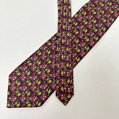 Valentino Men’s Tie Burgundy Red Floral Print Check 100% Silk Vintage Designer - Image 1 of 4
