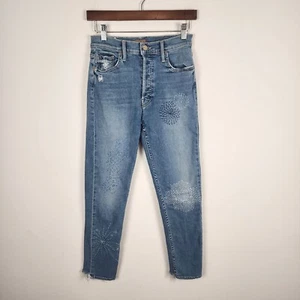 Mother The Cheeky Love Gun Button Fly Stitched Design Raw Hem Jeans Women's 26 - Picture 1 of 14
