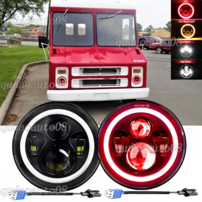 2PCS Fit Chevrolet P10 P20 P30 Van 7"inch Round LED Headlights Hi-Low Red Halo  - Image 1 of 4