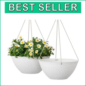 Lightweight 13.2 Inch Outdoor Hanging Planters with Adjustable Ropes - Set of 2 - Picture 1 of 10