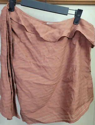 Top para mujer Nine West talla XS a rayas con un hombro con volantes marrón naranja Foto 1 de 3