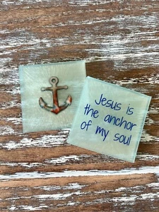 Juego de 2 posavasos de resina Jesús es el ancla de mi alma regalo bíblico Señor 2 piezas - Imagen 1 de 2