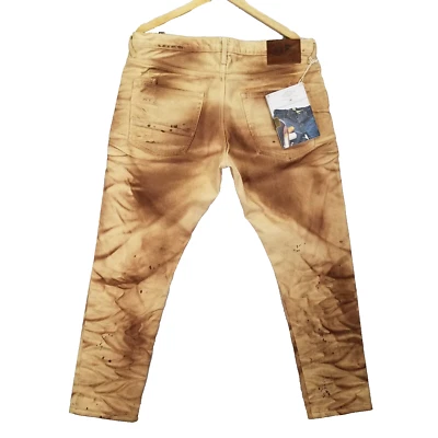 PRPS Barracuda Dyed Paint Splatter Jeans Men 38x30 Tan Button Fly Grunge Hip Hop - Image 1 of 4