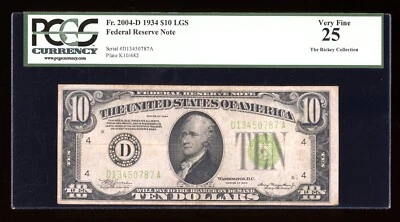 DBR 1934 $10 LGS FRN Cleveland Fr. 2004-Dlgs PCGS 25 Serial D13450787A - Image 1 of 2