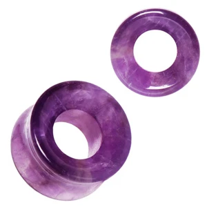 Pair Natural Amethyst Stone Saddle Plug Double Flare Ear Lobe Plugs Tunnel E551 - Picture 1 of 1
