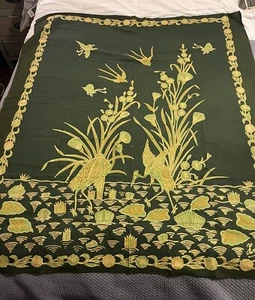 Vintage Iwan Tirta Signed Batik Scarf Large 40x47" Cranes Green Gold - Picture 1 of 8