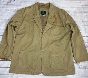 Vtg Orvis Mens Safari Hunting Chore Jacket XLT Beige Cotton Leather Elbow Patch - Picture 1 of 10