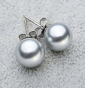 Beauty 8/10/12/14mm South Sea Shell Pearl Round beads 925 Silver Stud Earrings