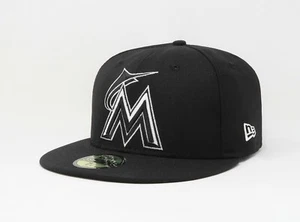 New Era 59Fifty Men Boys Cap MLB Basic Miami Marlins Black White Hat Size 6 7/8 - Picture 1 of 5