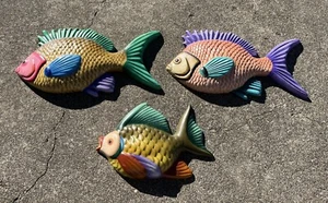 Set Of 3 Wall Hanging Tonala Decorative Colorful Fish Signed By E. Alvarez - Picture 1 of 19