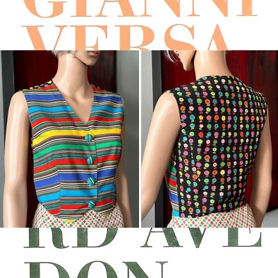 GIANNI VERSACE Chaleco Seda Rayas y Floral Talla 38 de S/S 1993 Colección Miami Foto 1 de 4