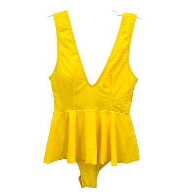 Traje de baño DD&MM para mujer talla S amarillo corte bajo hundido cuello en V con volantes de una pieza nuevo con etiquetas Foto 1 de 4