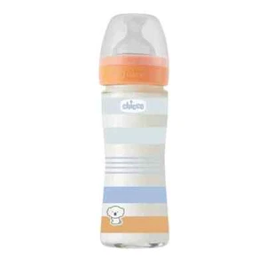 Chicco Glass Baby Bottle 240ml 0m+ Well Being With Silicone Teat Blue 28721-21 - Picture 1 of 3