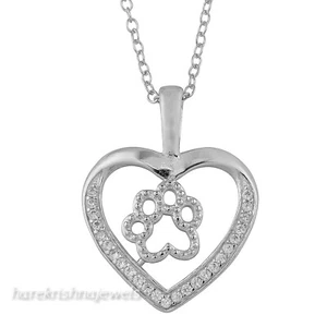 Lab-Created 1.3CT Round Cut Diamond Dog Paw Heart Pendant 14K White Gold Finish - Picture 1 of 4