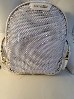 NUEVO CON ETIQUETAS Steve Madden Oro BLING CON LOGOTIPO BLING ENCANTO VER A TRAVÉS DE LG. Mochila Vainilla  Foto 1 de 4