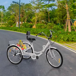 Triciclo Plegable para Adultos 24 Pulgadas 7 Velocidades 3 Ruedas Bicicleta con Cesta de la Compra - Imagen 1 de 12