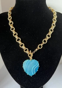 Lola Rose BlueAgate Heart T-Bar Necklace In Pouch With Sentiments Card New - Picture 1 of 6