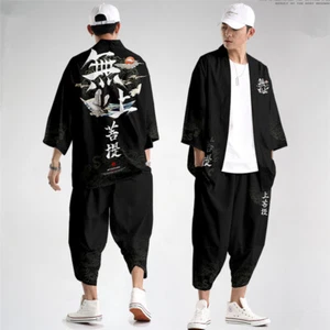 Japanischer Stil Kimono Hose Set Herren Traditionell Samurai Thai Hose Streetwear - Bild 1 von 31
