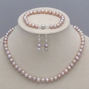 7-8mm/8-9mm Real Natural Freshwater Pearl Necklace Bracelet Earrings Set  - Picture 1 of 17