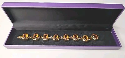 Suzanne Somers Bracelet Goldtone And Amber Brown Rhinestones New In Box - Image 1 of 4