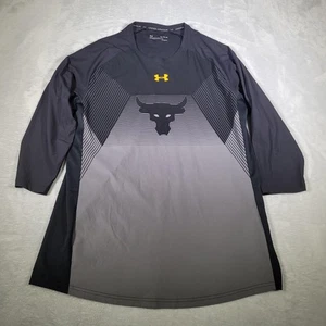 Under Armour Project Rock Shirt Mens XL Gray Black HeatGear Chase Greatness Logo - Picture 1 of 11