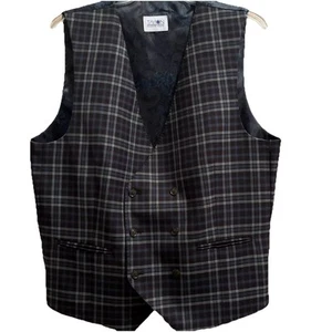 Tayion Mens Suit Vest Blue Check Paisley Lining Double Breasted See Measurements - Picture 1 of 9