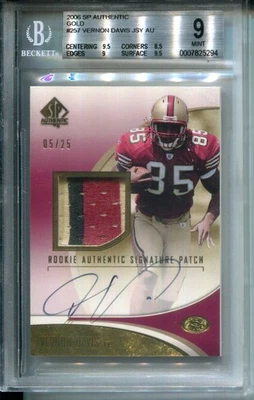 2006 SP Authentic #257 Gold Vernon Davis RPA Rookie PATCH AUTO #5/25 BGS 9 - Image 1 of 2