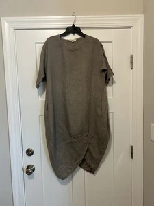 Camille & Co Tulpensaum Lagenlook künstlerisches Midikleid italienisches Leinen grau Gr. Medium - Bild 1 von 7